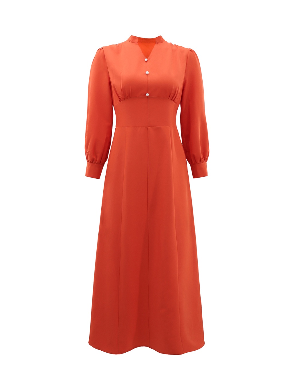 European style pure V-neck A-line buckle dress