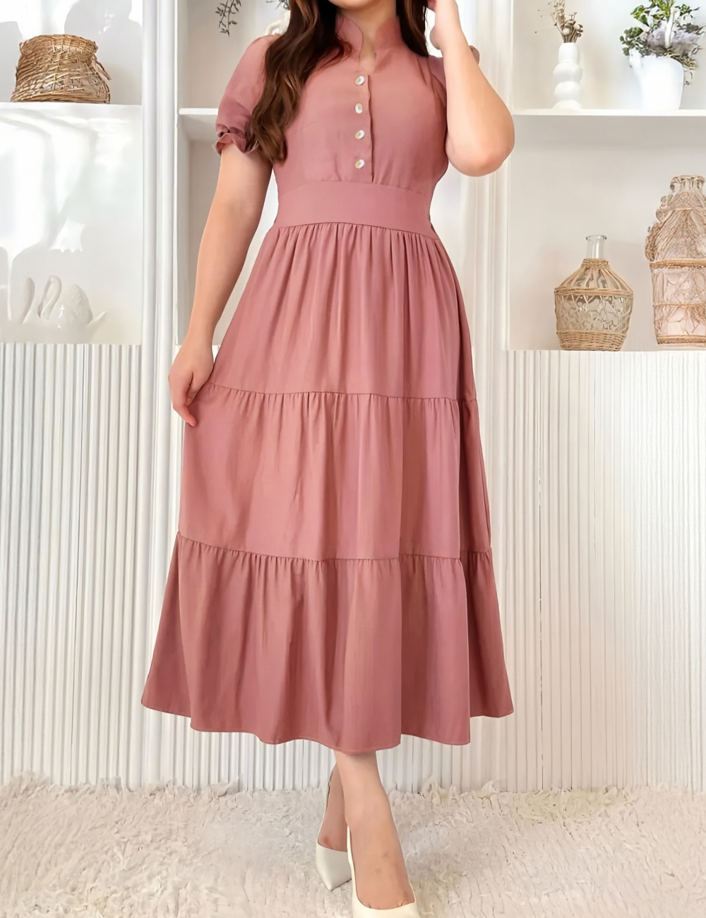 Casual A-line pinched waist European style dress