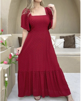 Lotus sleeve polka dot European style vacation dress