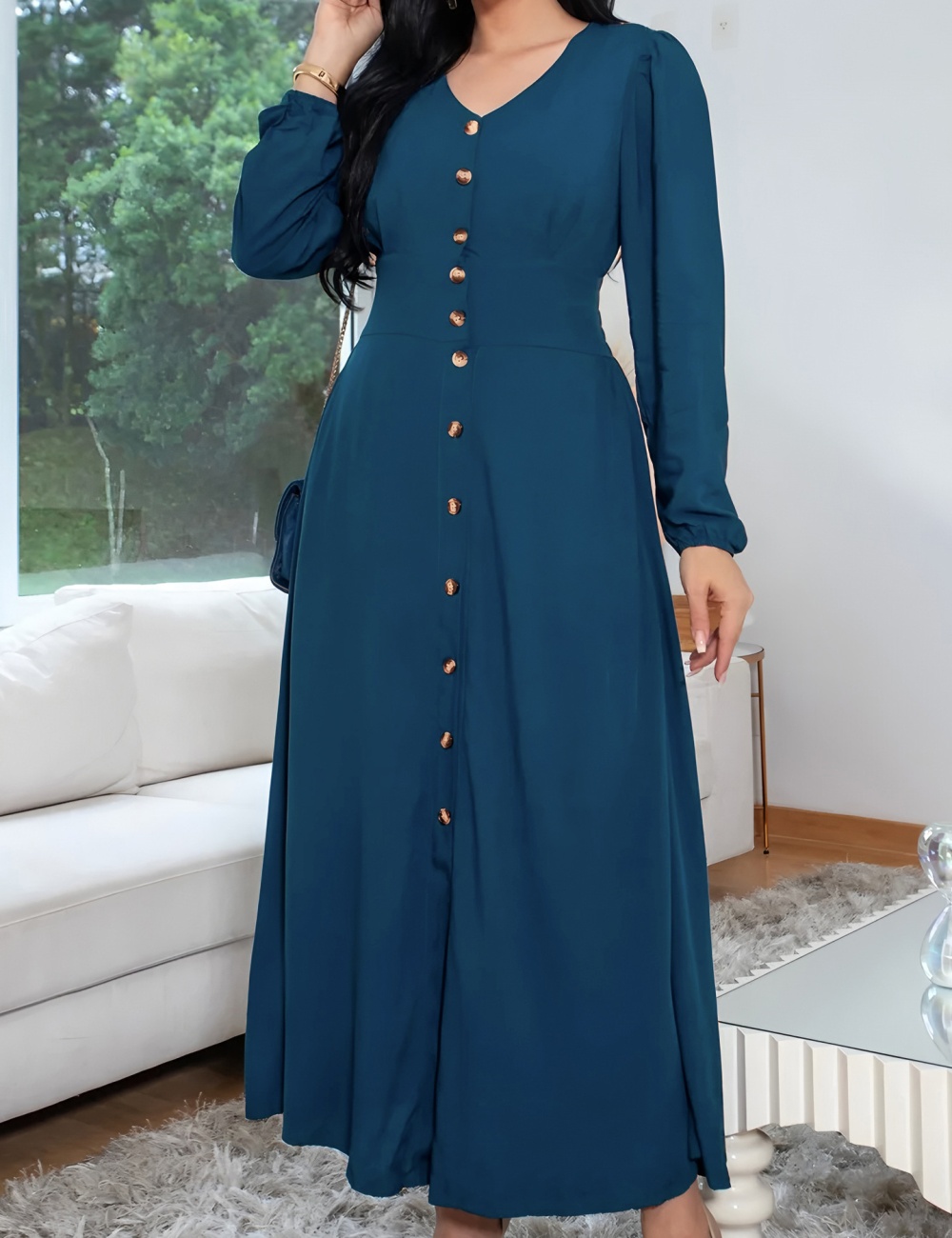 Pinched waist long sleeve dress for women