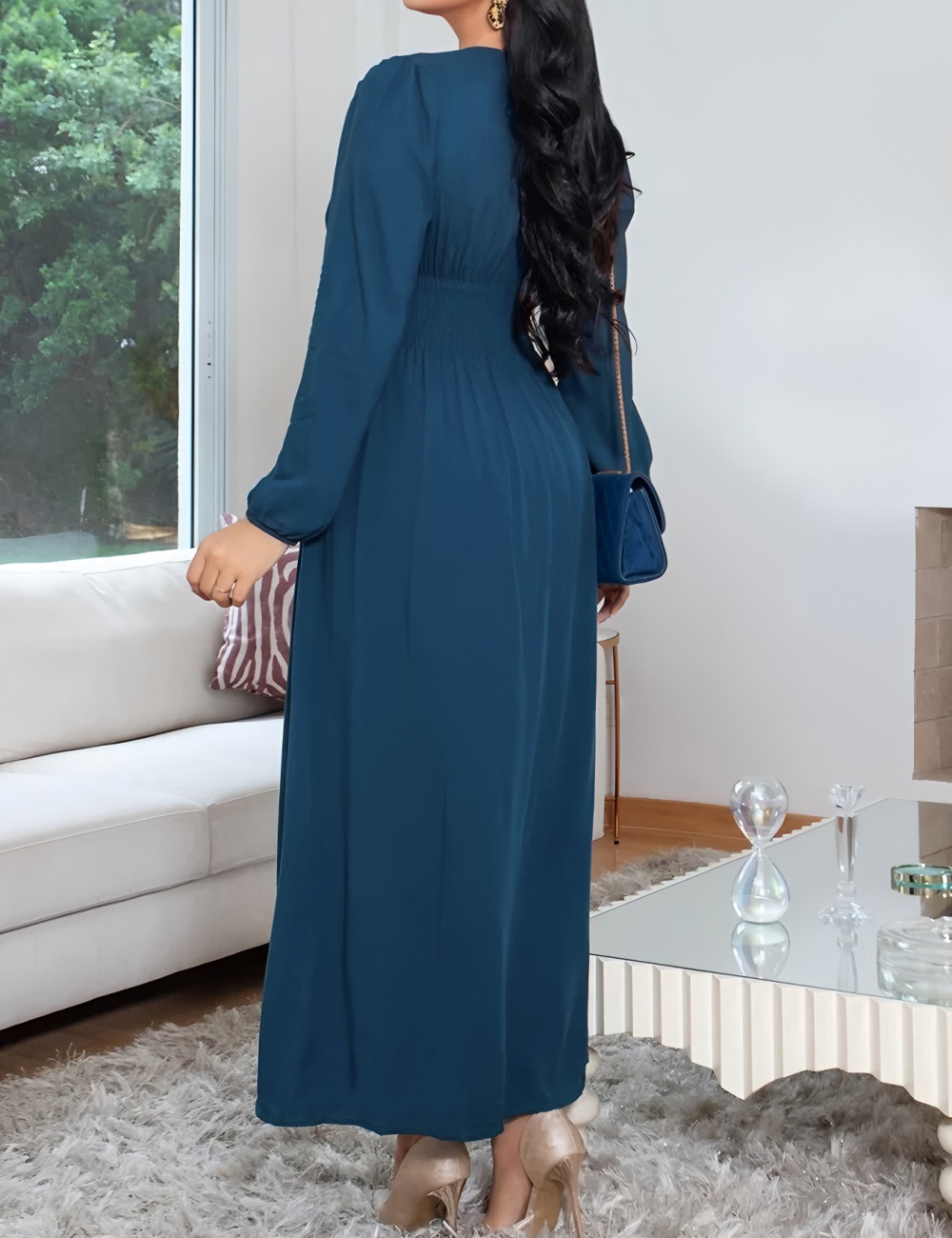 Pinched waist long sleeve dress for women
