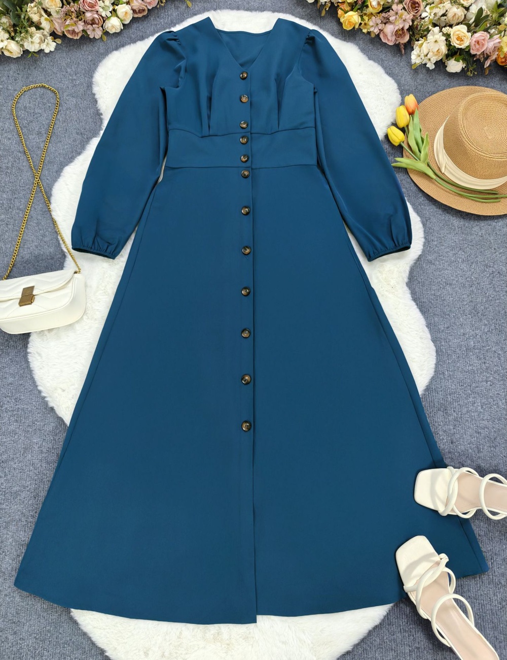 Pinched waist long sleeve dress for women