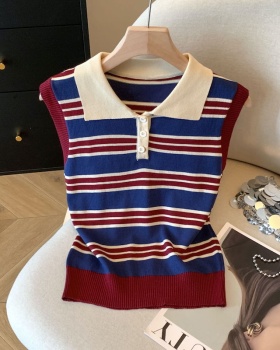 Korean style stripe ice silk retro vest for women