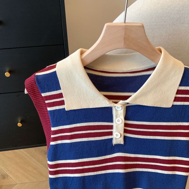 Korean style stripe ice silk retro vest for women