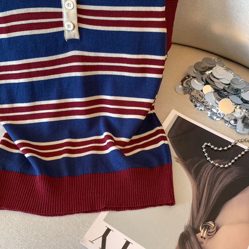 Korean style stripe ice silk retro vest for women