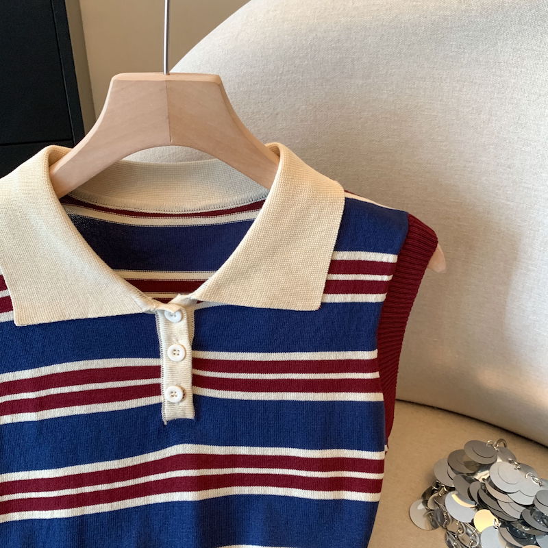 Korean style stripe ice silk retro vest for women