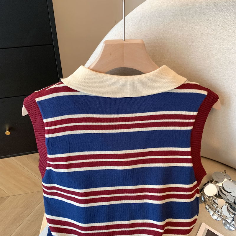 Korean style stripe ice silk retro vest for women