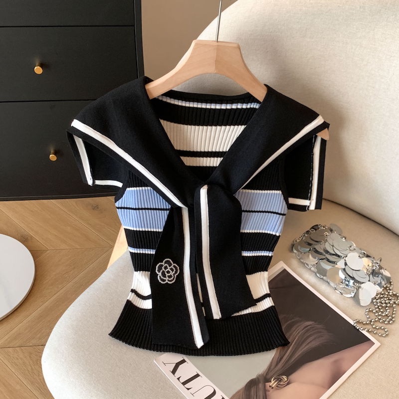 Ladies stripe sweater chanelstyle tops for women