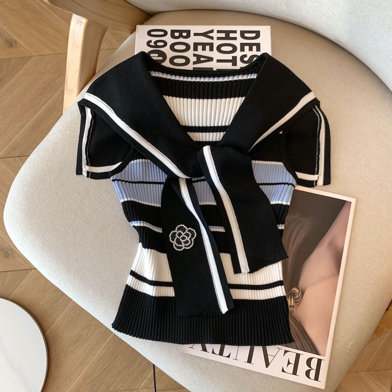 Ladies stripe sweater chanelstyle tops for women