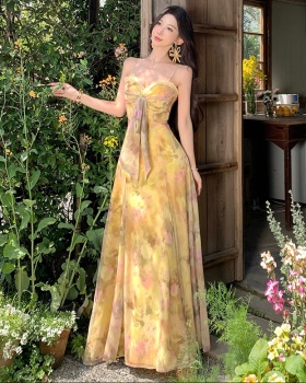 Chest pad dress vacation long dress