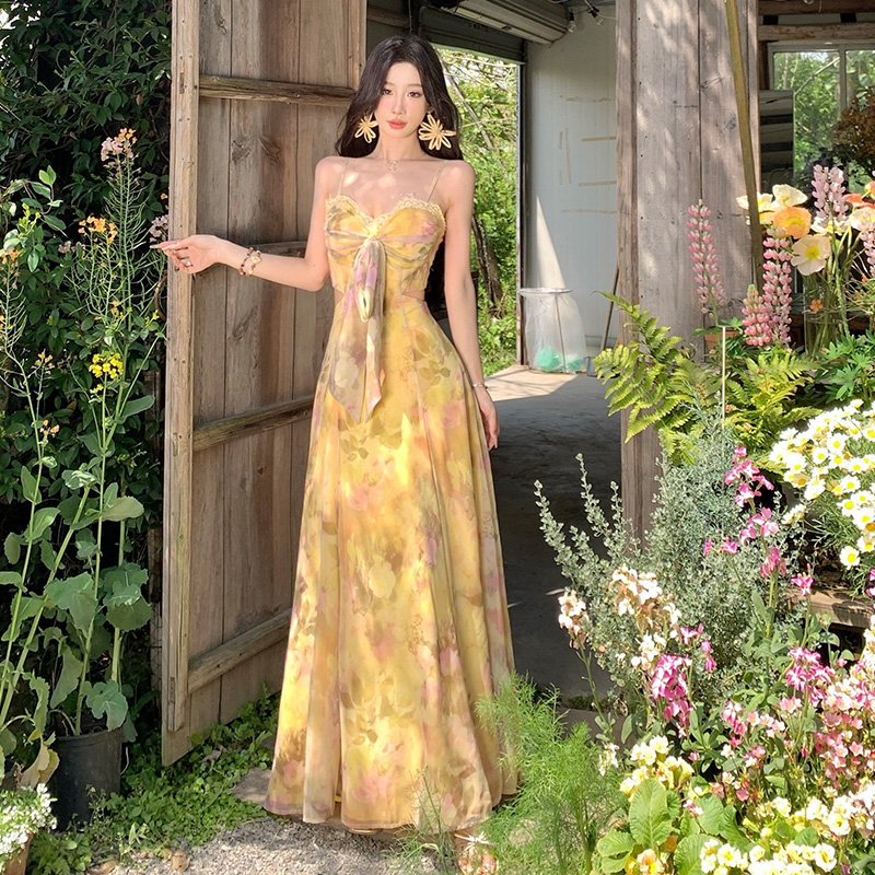Chest pad dress vacation long dress