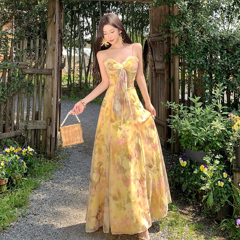 Chest pad dress vacation long dress