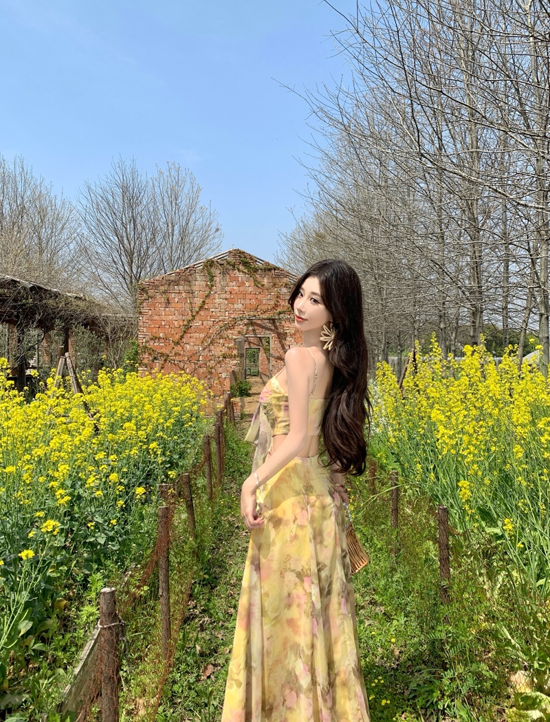 Chest pad dress vacation long dress