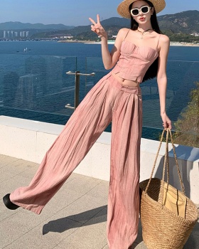 Summer adjustable vest pink casual pants a set for women
