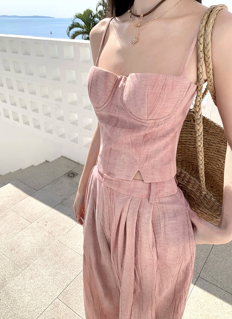 Summer adjustable vest pink casual pants a set for women