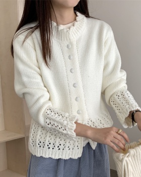 Autumn round neck tender cardigan wool hollow sweater