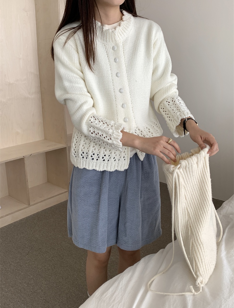 Autumn round neck tender cardigan wool hollow sweater