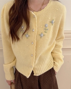 Stereoscopic flowers cardigan Korean style knitted sweater