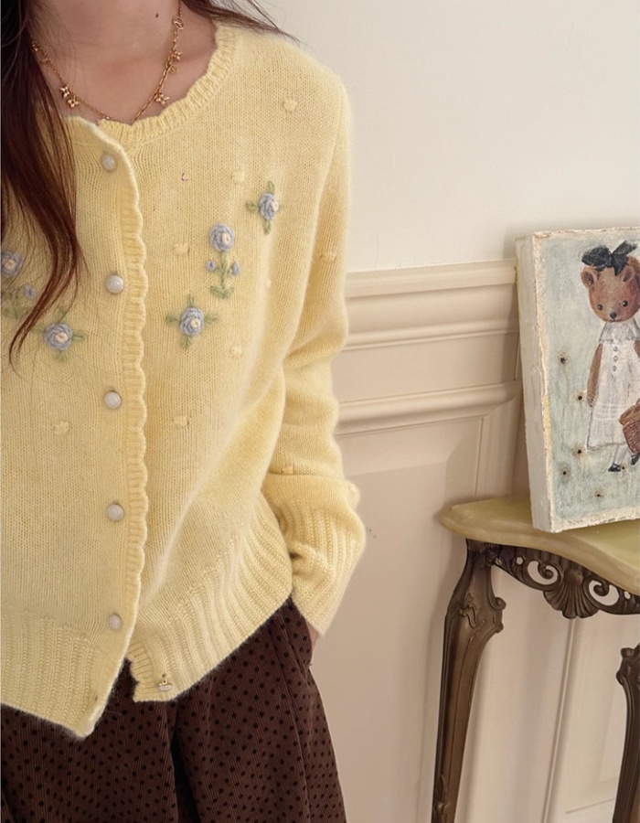 Stereoscopic flowers cardigan Korean style knitted sweater