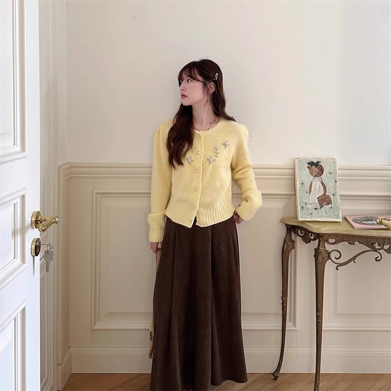 Stereoscopic flowers cardigan Korean style knitted sweater