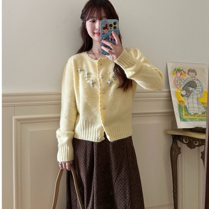 Stereoscopic flowers cardigan Korean style knitted sweater