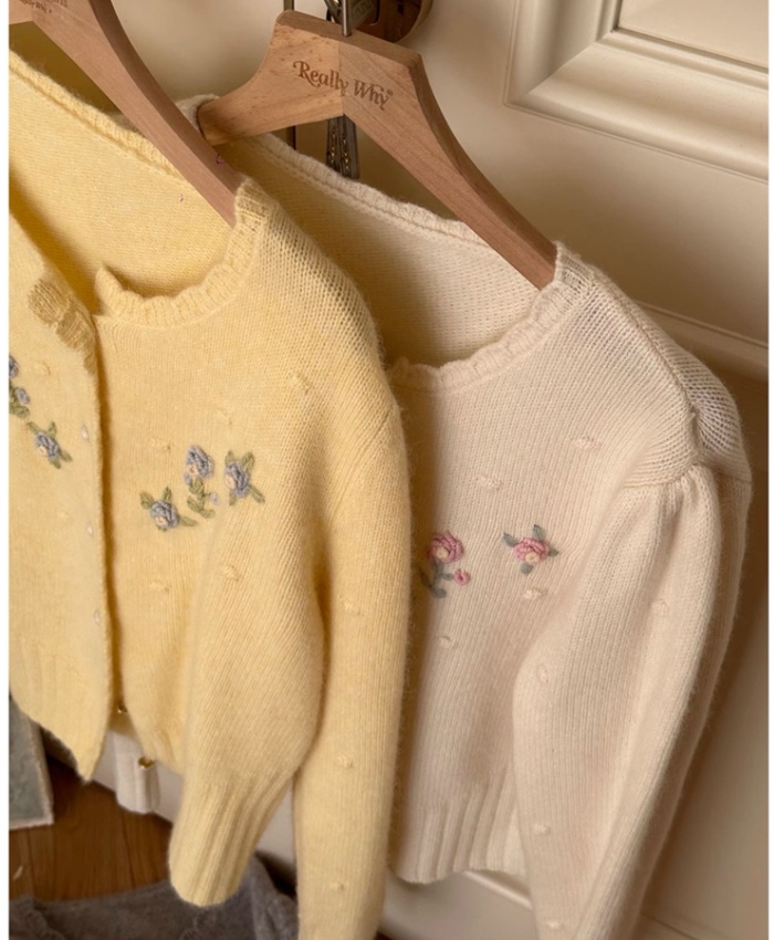 Stereoscopic flowers cardigan Korean style knitted sweater
