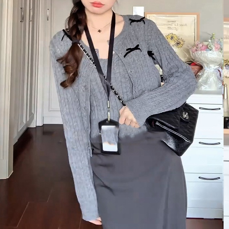 Knitted cardigan refreshing tops 2pcs set for women