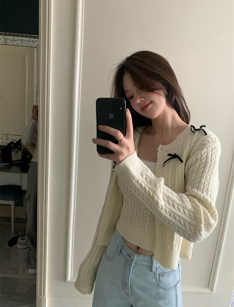 Knitted cardigan refreshing tops 2pcs set for women
