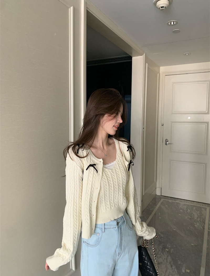 Knitted cardigan refreshing tops 2pcs set for women