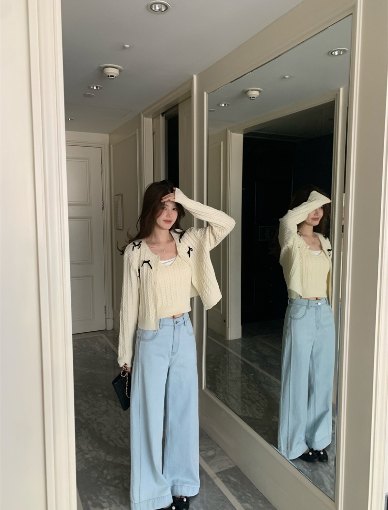 Knitted cardigan refreshing tops 2pcs set for women