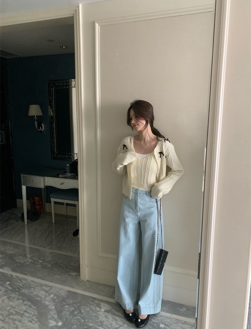 Knitted cardigan refreshing tops 2pcs set for women