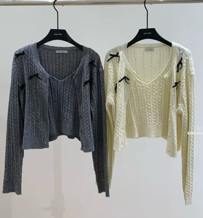 Knitted cardigan refreshing tops 2pcs set for women