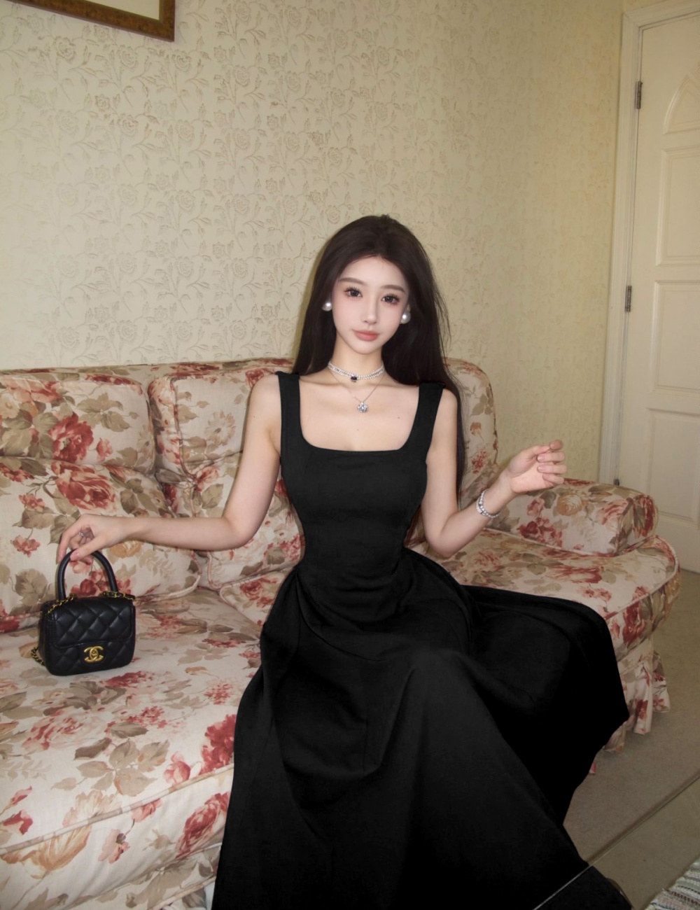Sexy long spicegirl slim U-neck France style strap dress