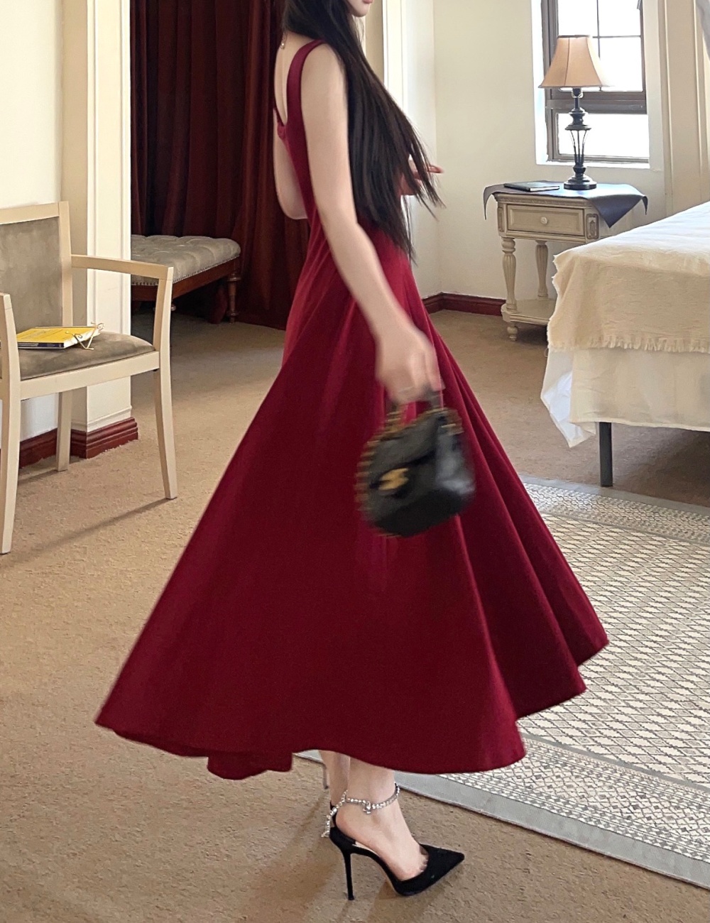 Sexy long spicegirl slim U-neck France style strap dress