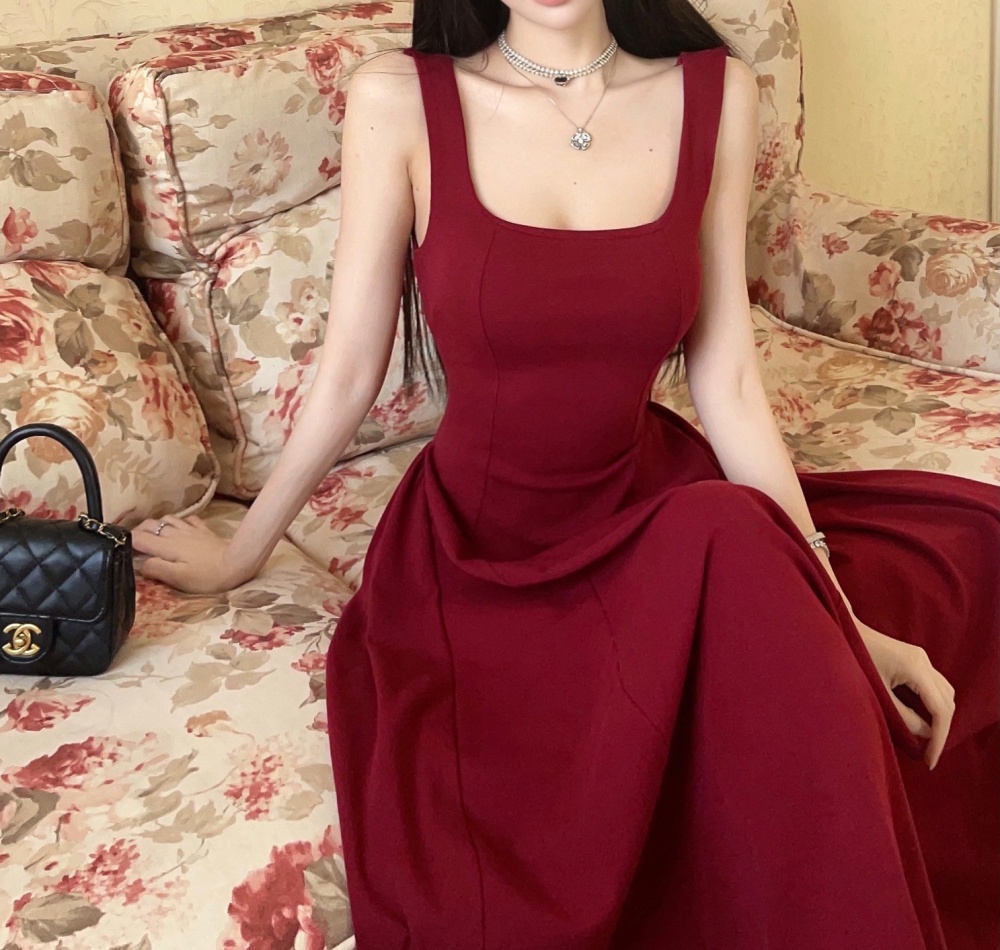 Sexy long spicegirl slim U-neck France style strap dress