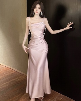 Satin France style dress slim long dress for women