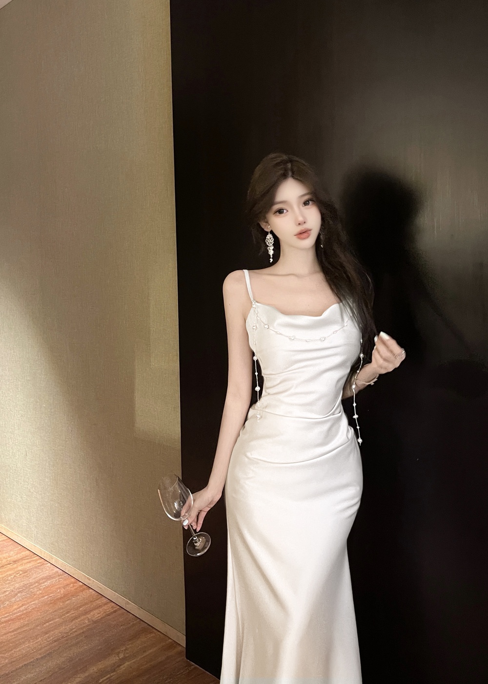 Satin France style dress slim long dress for women