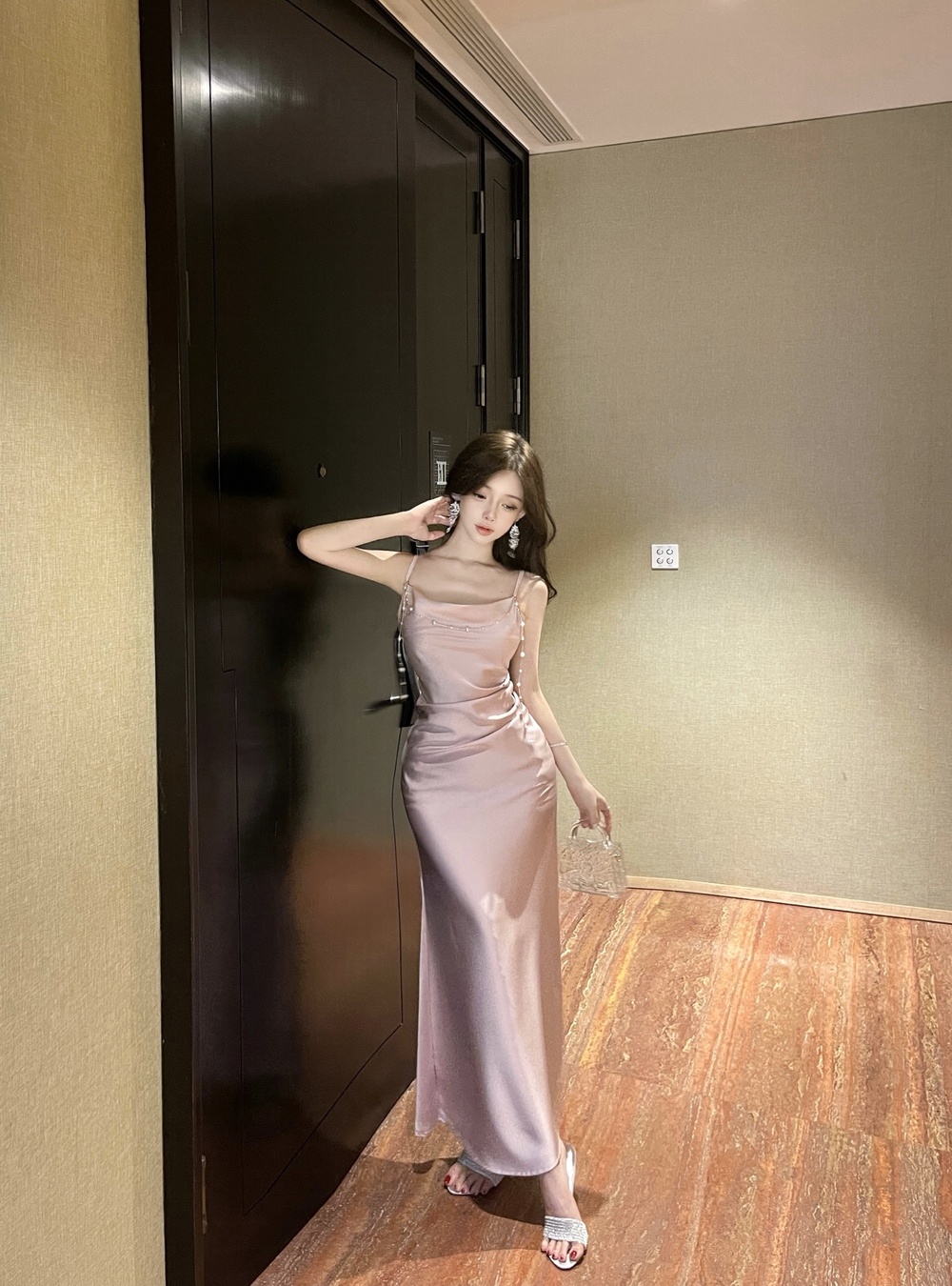 Satin France style dress slim long dress for women