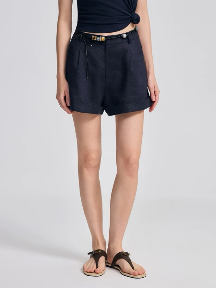 Flax retro summer crimping frenum Casual slim shorts for women