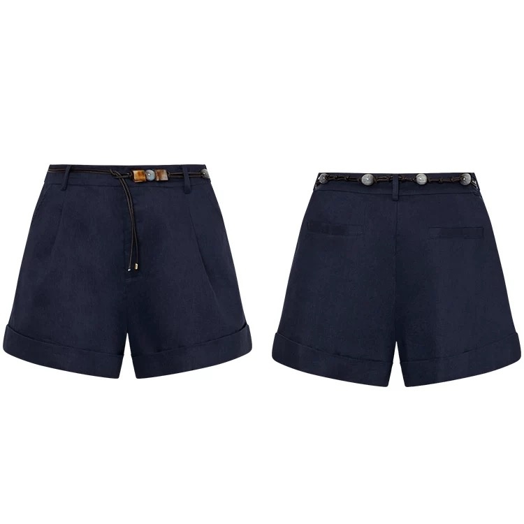 Flax retro summer crimping frenum Casual slim shorts for women