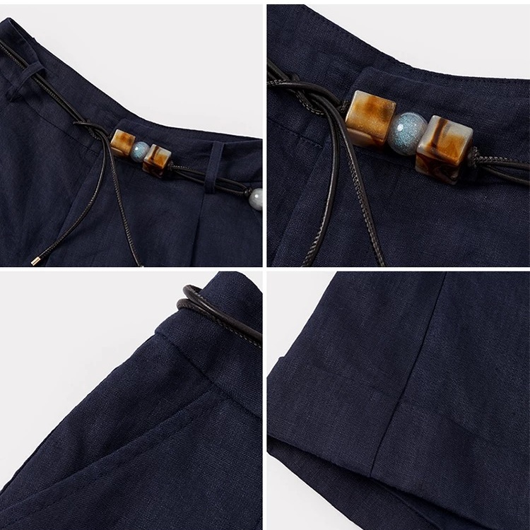 Flax retro summer crimping frenum Casual slim shorts for women