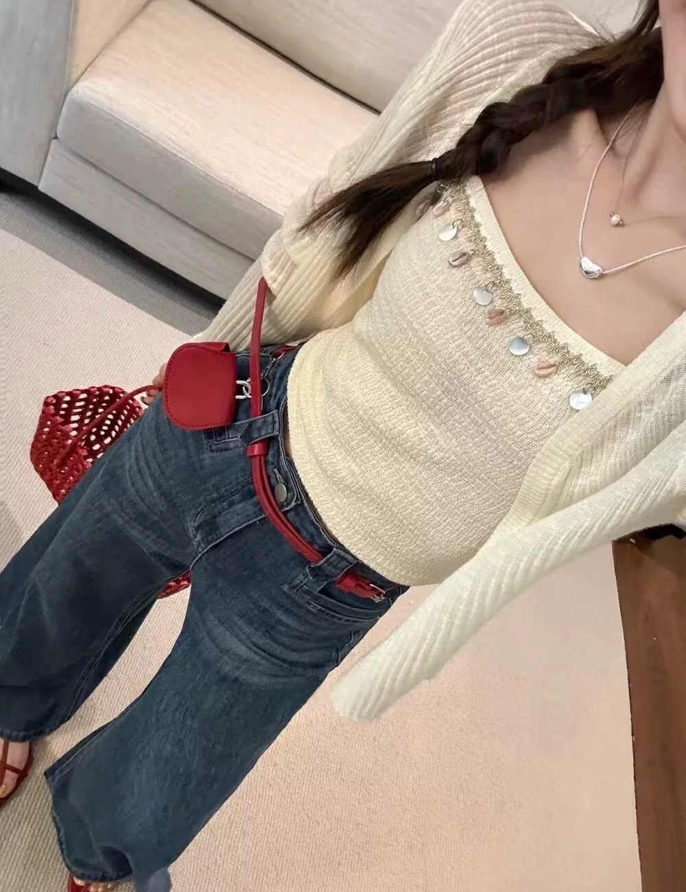 Mopping belt high waist jeans for women