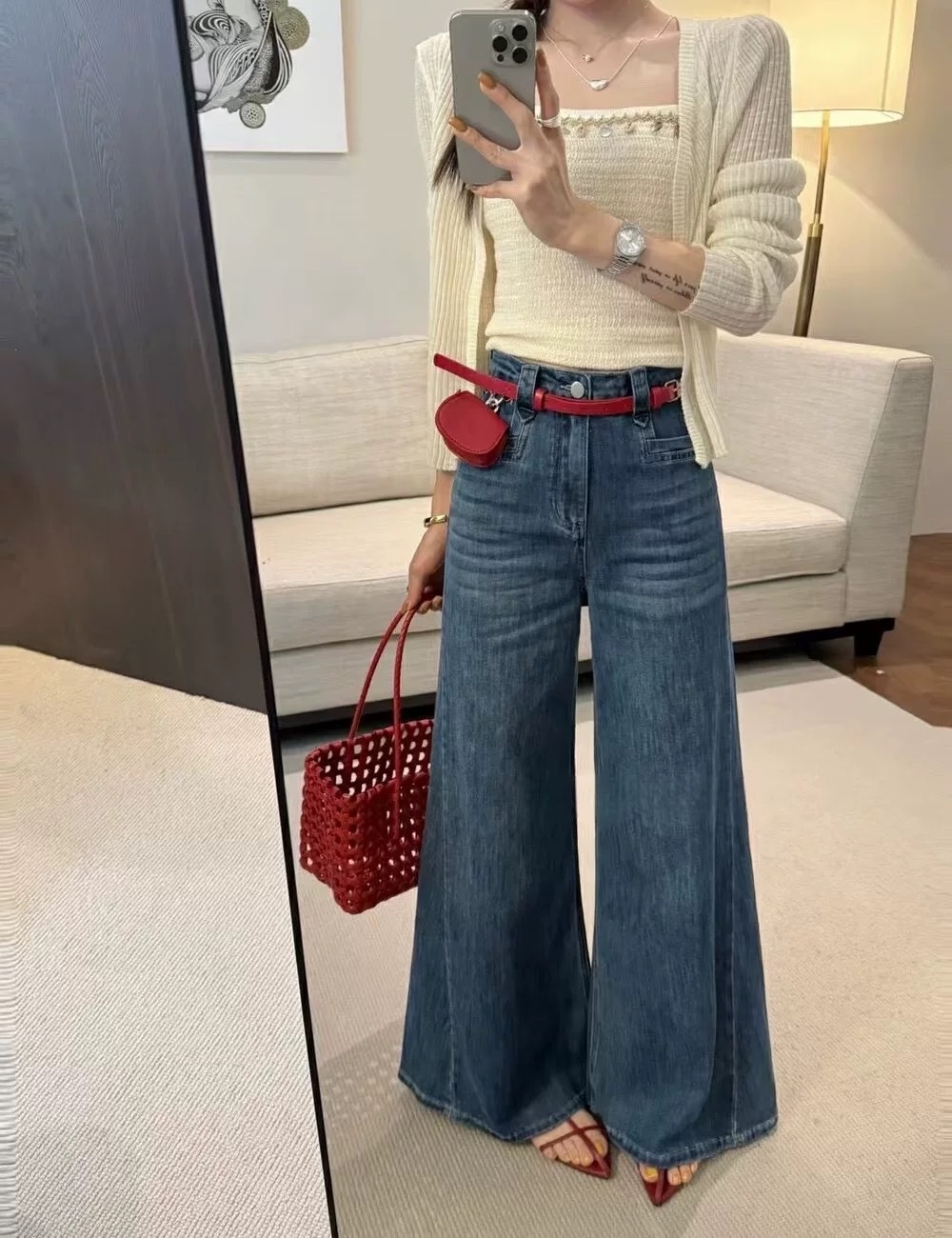 Mopping belt high waist jeans for women