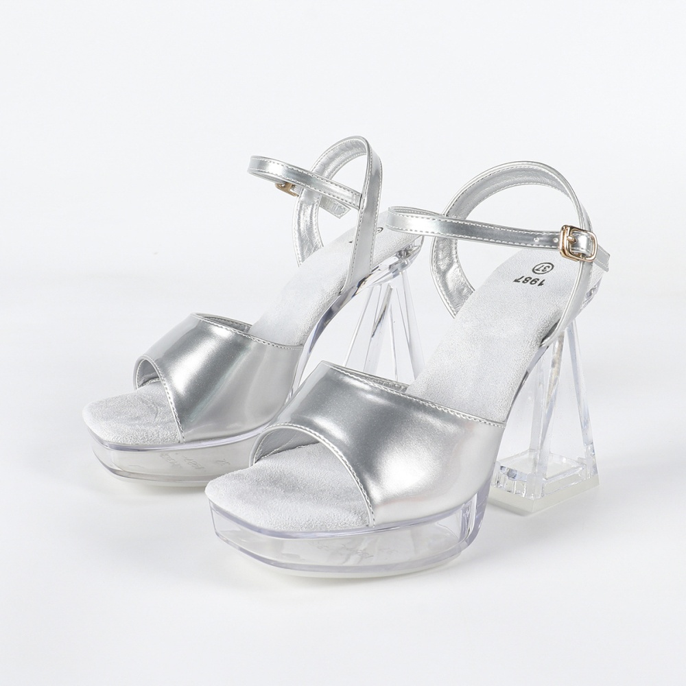 Crystal square head thick transparent sexy model sandals