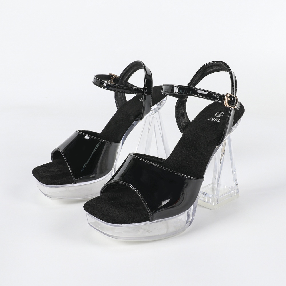 Crystal square head thick transparent sexy model sandals
