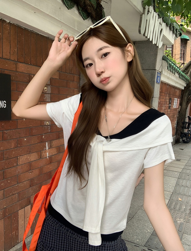 Slim unique T-shirt Pseudo-two tops for women