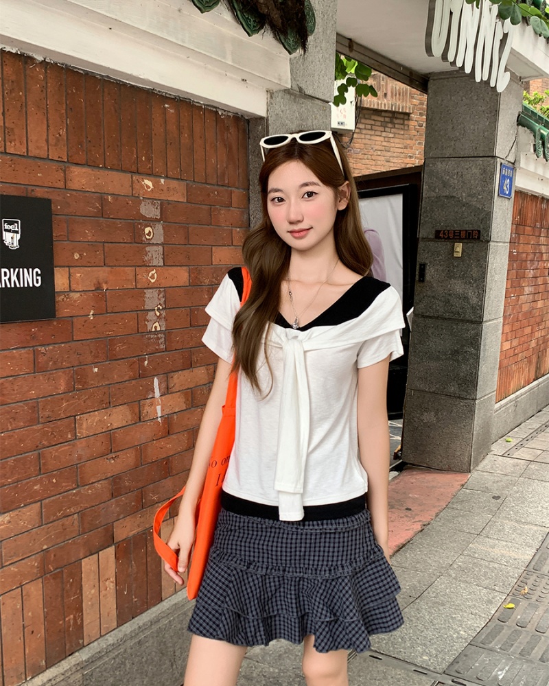 Slim unique T-shirt Pseudo-two tops for women