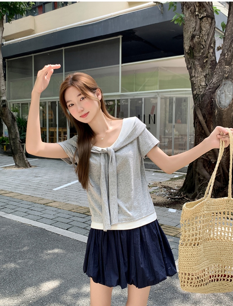 Slim unique T-shirt Pseudo-two tops for women