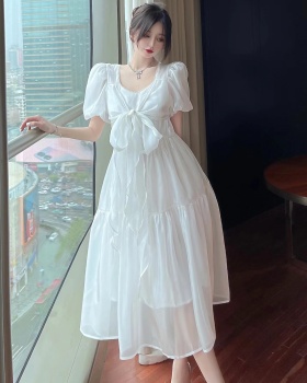 Summer pink Western style loose France style bow dress
