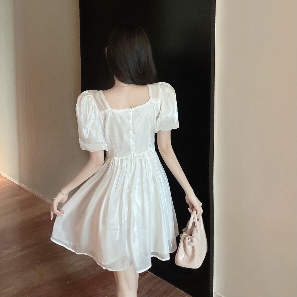 Short Western style pink loose France style niche bow dress